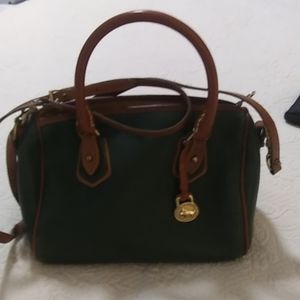 Dooney and Burke green with camel trim handbag with shoulder strap/hand strap